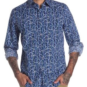 Robert Graham Silver City Geometric Blue Classic Fit Men Shirt Sz m button down